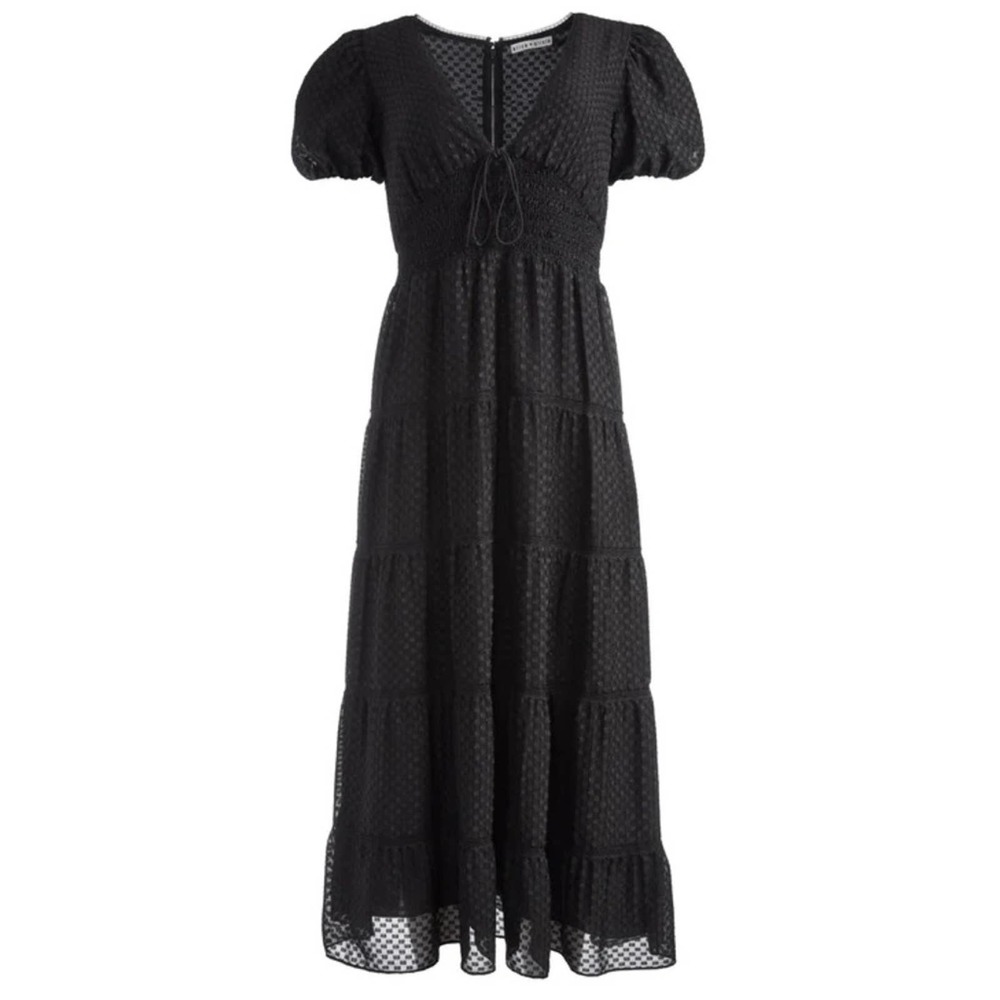NWT Alice + Olivia Tia Puff Sleeve Black Midi Dress